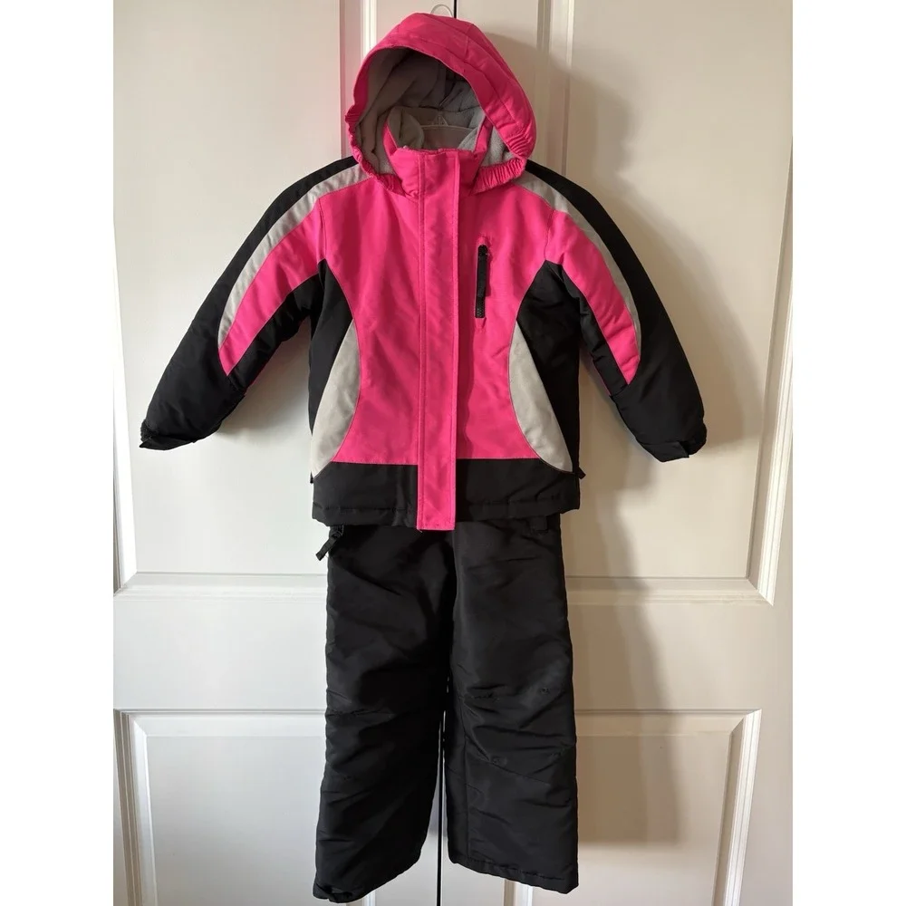 Roebuck & Co Snowsuit Jacket and Overalls Girls M 5-6 Pink Black Winter Ski Set